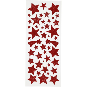 Glitterstickers, røde stjerner