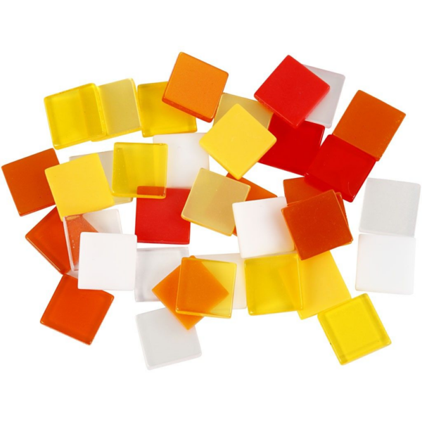 Minimosaikk 10x10x2mm, rød/orange harmoni, 25g