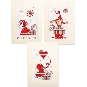 Broderisett kort 3stk - Christmas gnomes