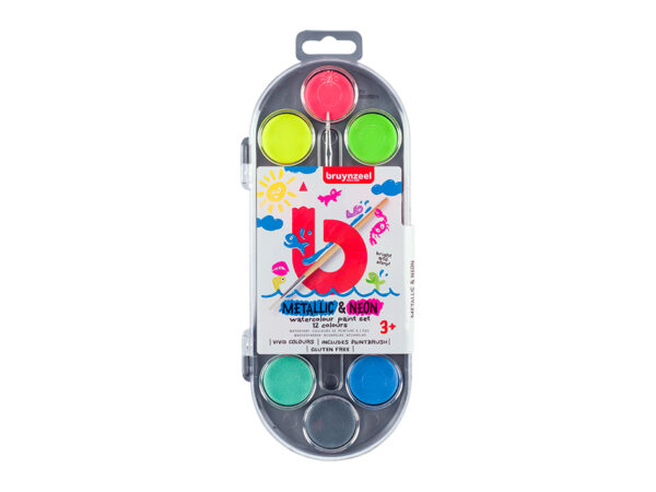 Bruynzeel KIDS – Metallic & Neon Watercolour Paint Set 12stk
