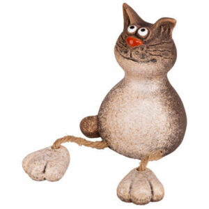 Katt sittende gråbrun 7x6x10cm