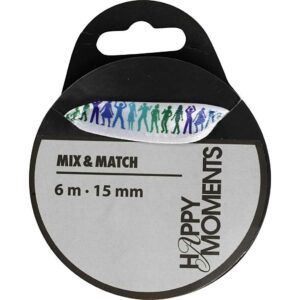 Satengbånd m/print turkis 15mmx6m