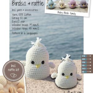 Crochet Kit - Baby birds & rattle, off-white