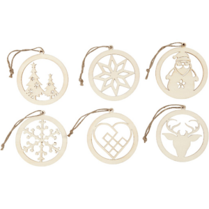 Juleoppheng, dia. 8cm, kryssfiner 6stk.