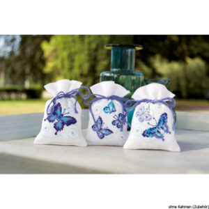 Broderisett poser 3stk - blue butterflies