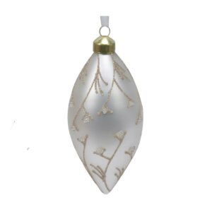 Julekule med glitter, hvit - dråpe