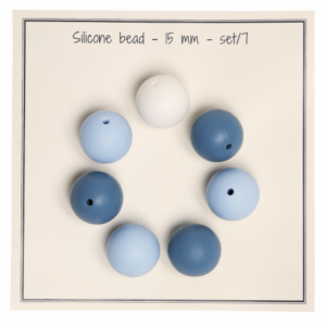 Silicone beads 15mm - blåmix 7stk