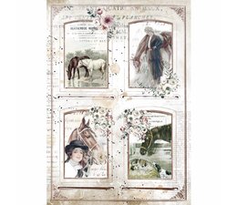 Stamperia Rice Paper A4 Romantic Horses 4 Frames