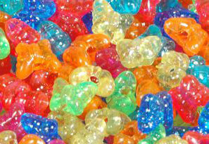 Plastperler 50g – Sommerfugl transparent/glitter