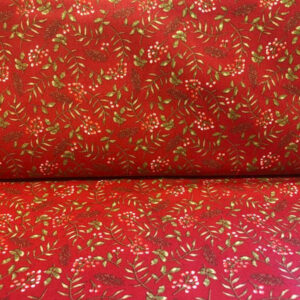bomull poplin - holly and berries red