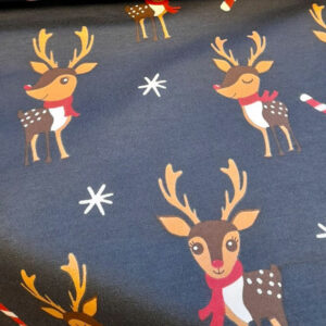 French Terry brushed print - deer navy