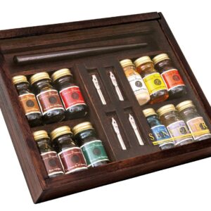 Sennelier ink wooden box 12x10ml + pennesplitter