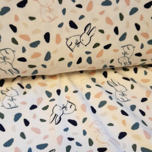 bomullsjersey print - rabbit dusty blue