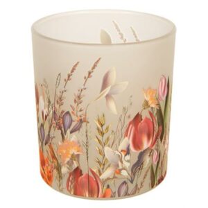 Lysglass matt glass m/blomsterdeko 8x8cm