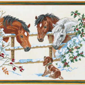 Broderisett - Hester og hundehvalp