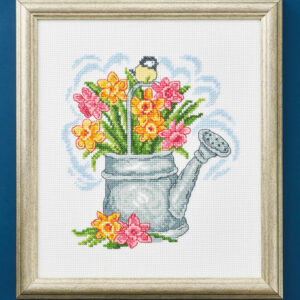 ‏Broderisett - kanne med blomster