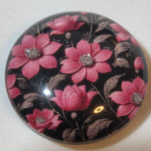 Knapp 28mm - blomster med bling, rosa
