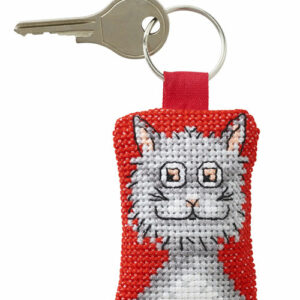 Broderisett - nøkkelring, katt