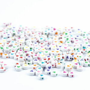 Perleboks - Hjerte Hvit/farger 4x7mm