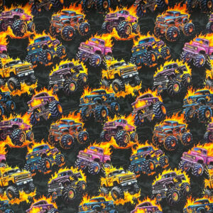 French Terry Digital Print - Fire Monster Trucks