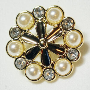Knapp 20mm - gullblomst med perler og strass