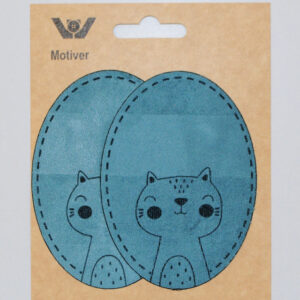 Strykemerke i imitert ruskinn 2stk - blå katt