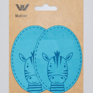 Strykemerke i imitert ruskinn 2stk - lysblå zebra