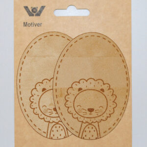 Strykemerke i imitert ruskinn 2stk - brun løve