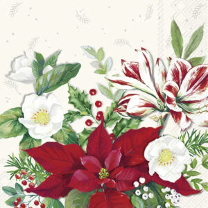 IHR serviett lunch JUL- Christmas Florals White