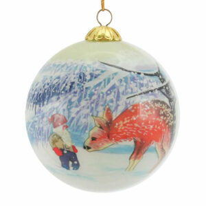 Julekule, håndmalt, Nisse med rådyr