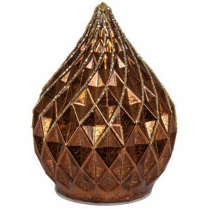 Dråpe glass LED rutet brun/glitter 15cm