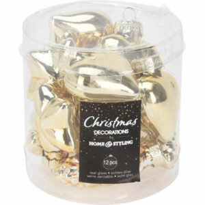 Julekule hjerte glass gull 6cm 12stk