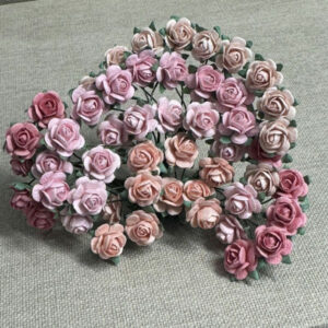 papirblomster - roser 1,2cm vintage rosa mix