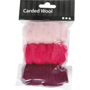 Kardet ull 3x10g lilla/pink