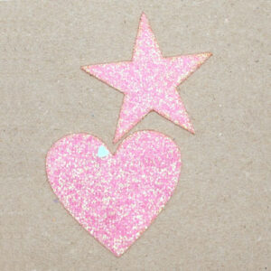 Strykemerke - rosa hjerte og stjerne glitter