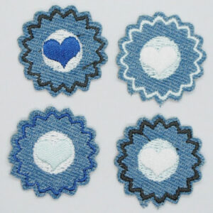 Strykemerke - denim blomster 4stk