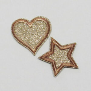 Strykemerke - hjerte/stjerne glitter beige