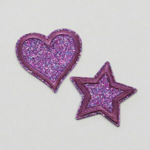 Strykemerke - hjerte/stjerne glitter lilla