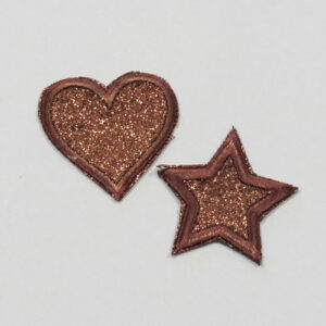 Strykemerke - hjerte/stjerne glitter brun
