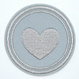 Strykemerke - rund m/hjerte grå